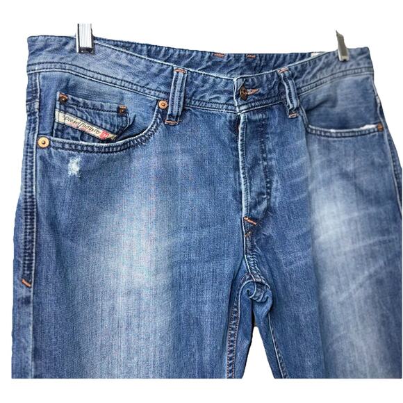 Diesel Jeans Mens Blue Denim 33x34 Viker Button Fly Distress Straight Leg School - Picture 2 of 10